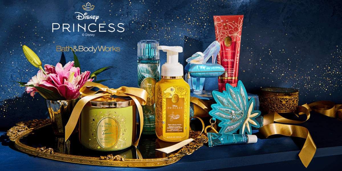 A collection of Disney Princess x Bath & Body Works products,
