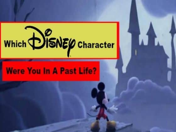 Mickey Mouse gazes at Cinderella Castle with the text: "Which Classic Disney Character Were You? Take the Disney Quiz!.