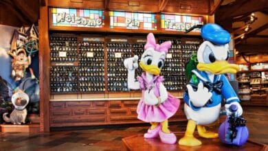 Interior of the Disney World pin store inside of EPCOT.