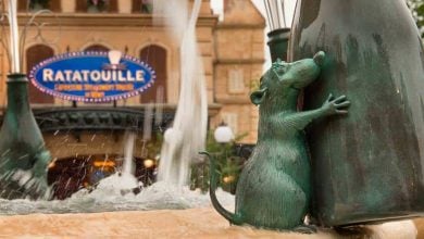 Remy statue on fountain outside 'Ratatouille' ride