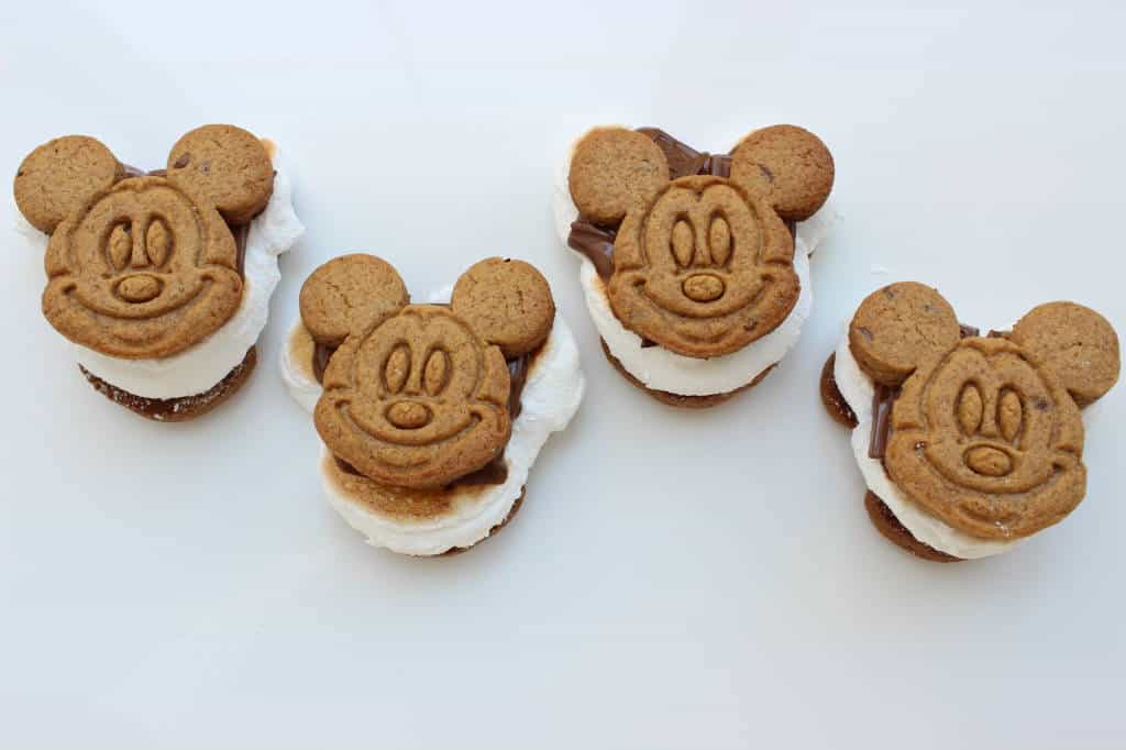 Mickey Mouse-shaped s’mores with gooey marshmallow and chocolate, perfect Disney treats for fans visiting the theme parks.
