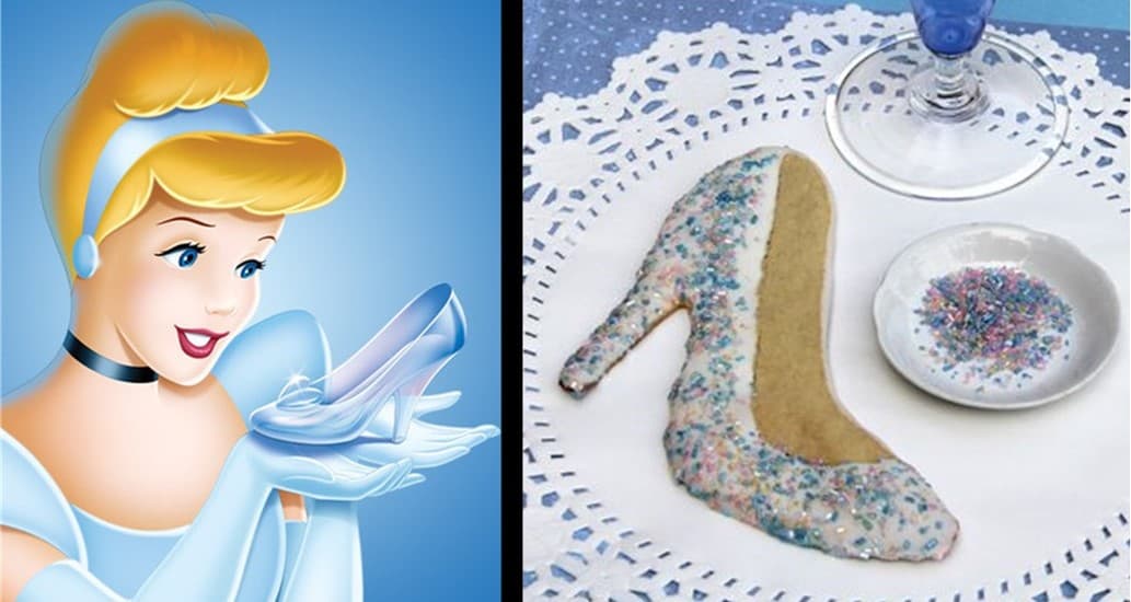 Cinderella’s sparkling glass slipper next to a whimsical high-heel cookie, adding fairy-tale charm to your Disney Parks recipe fun.