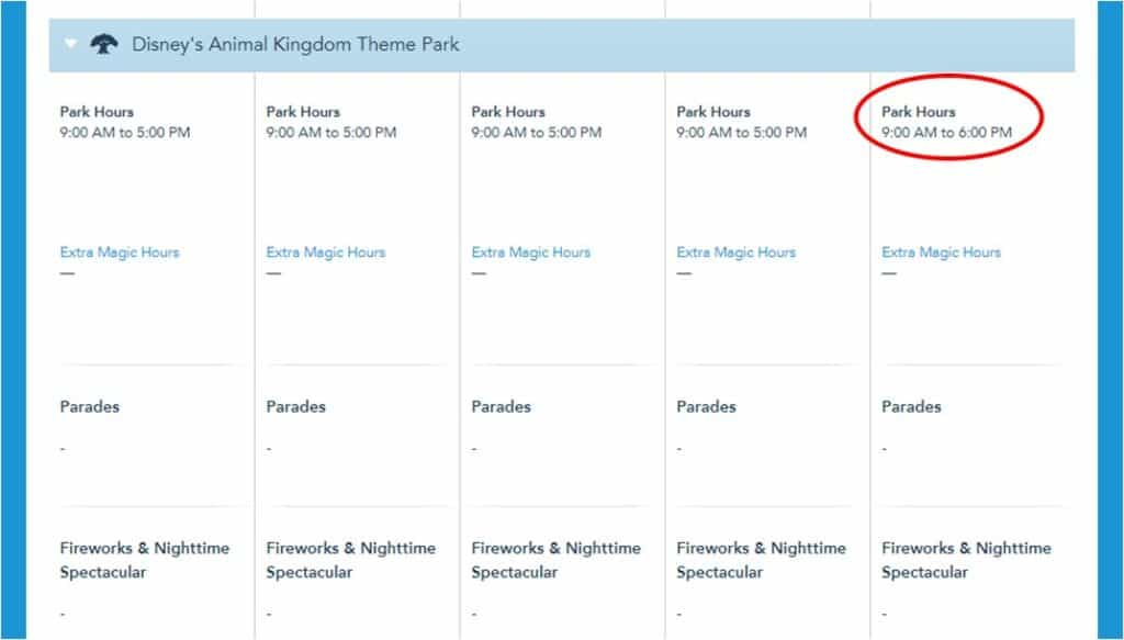 Disney's Animal Kingdom calendar highlights park hours of 9 AM–6 PM, with Sept. 20 marked in red for an extra hour of fun.