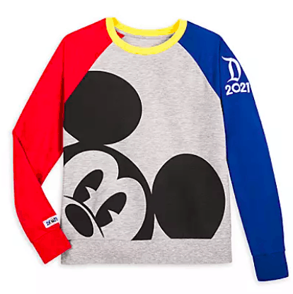 Celebrate the magic of Disney Parks with this long-sleeve shirt featuring Mickey Mouse’s face, vibrant red and blue sleeves, and “D 2021” on the right arm—an energetic piece from the Disney Parks 2021 Collection, perfect for ringing in the New Year at your favorite theme destination.