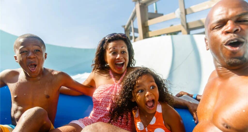 A family on a raft ride at Disney's Blizzard Beach