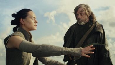 L-R: Rey (Daisy Ridley) and Luke Skywalker (R)
