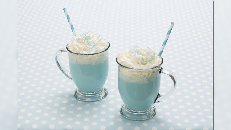 Batha blue milk gets a warming makeover as this hot cocoa concoction.
