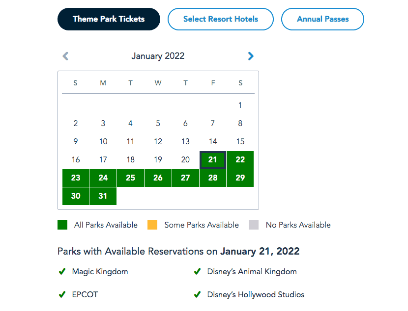 Disney World Park Reservations