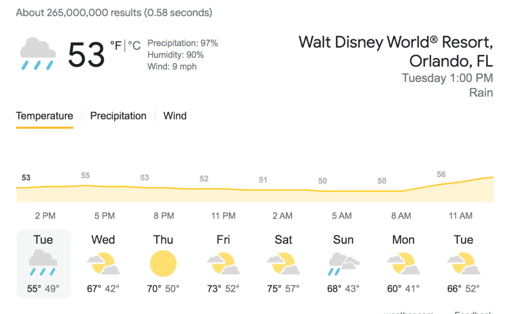 Disney World Weather, 2/8/22
