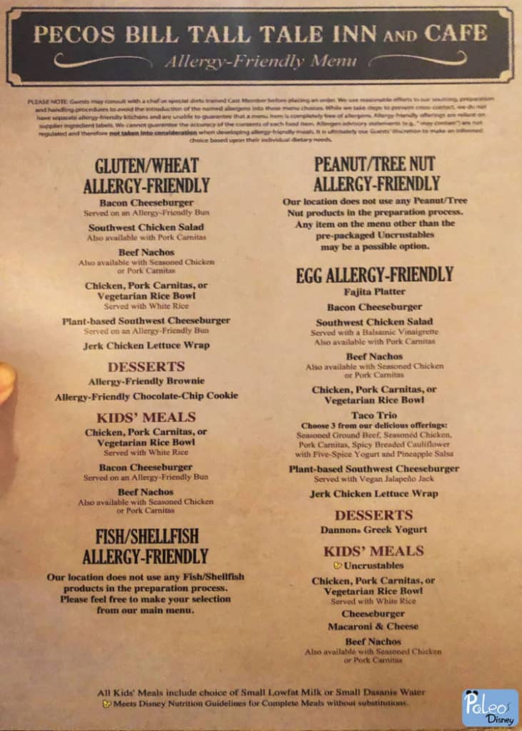 Allergy Menu