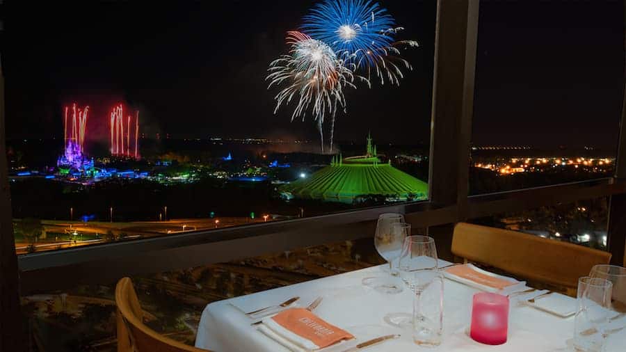 Rooftop dining with fireworks