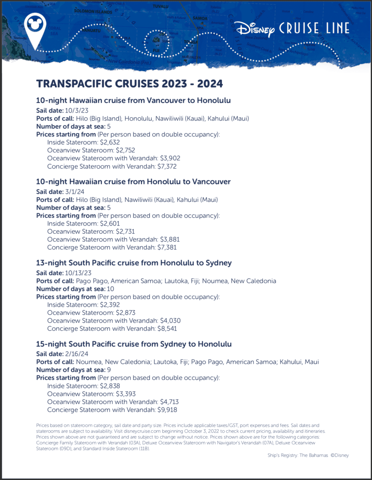Disney Cruise Line Transpacific Cruises