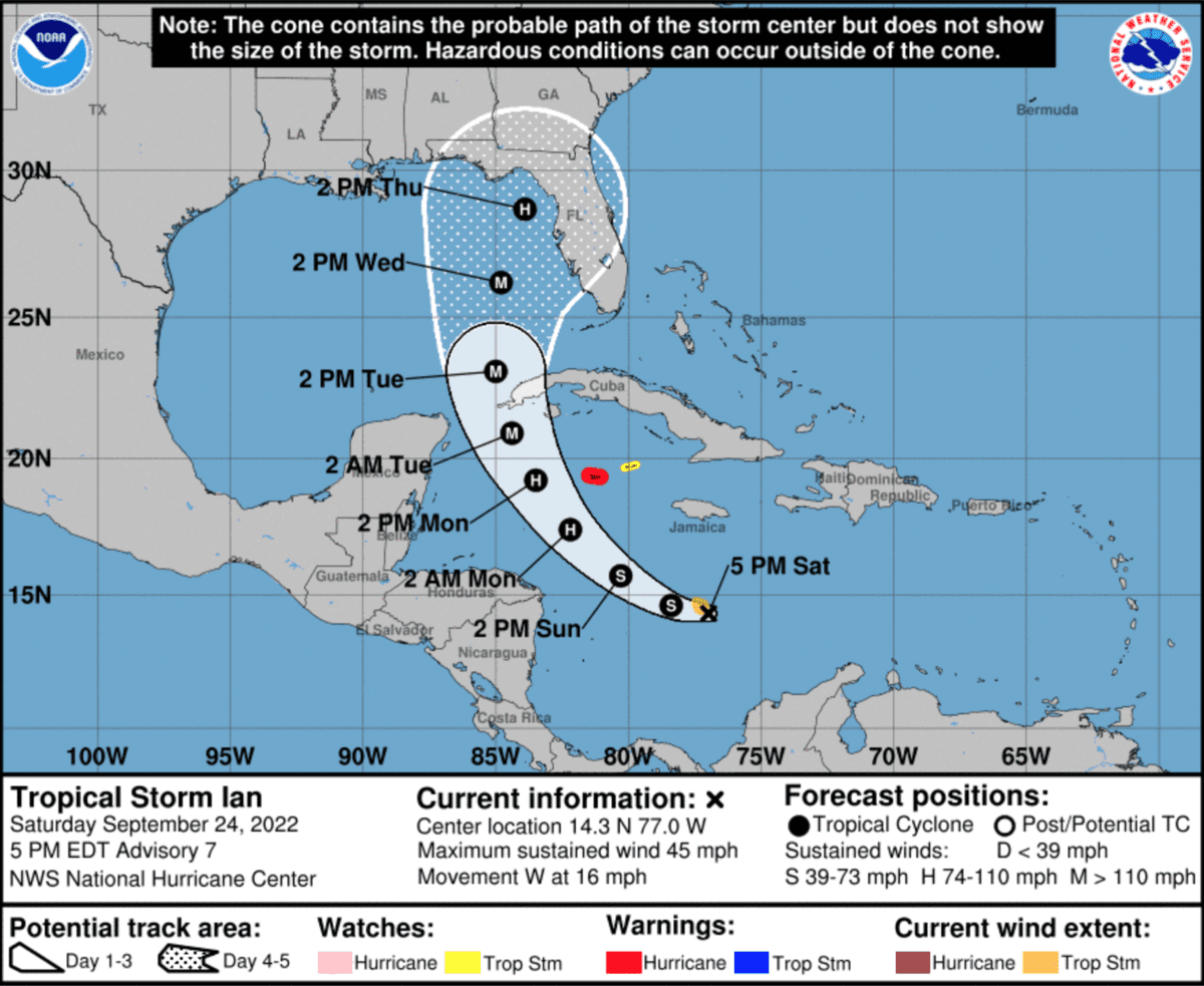 Tropical Storm Ian 5:00pm Update