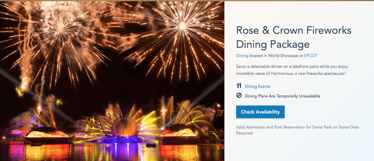 Disney Fireworks Dining Package
