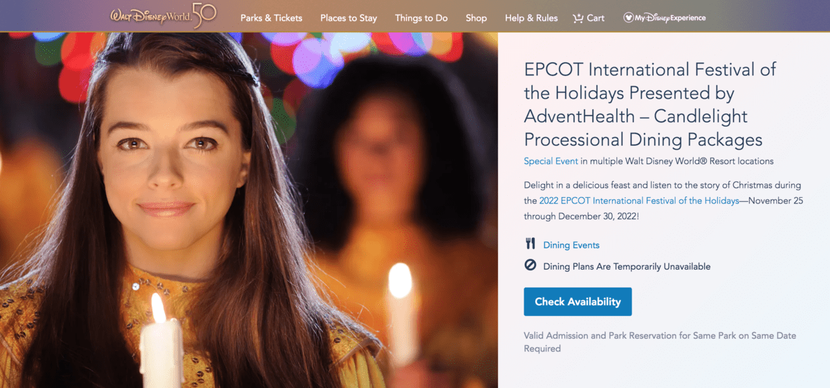 Disney World Candlelight Processional Dining Package