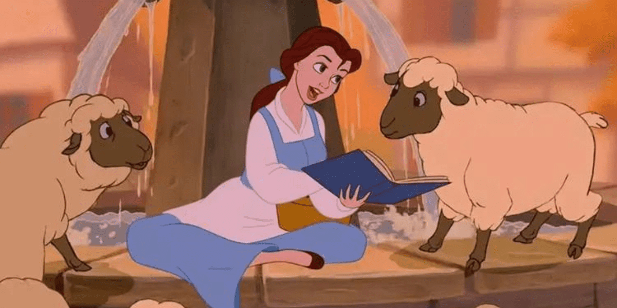 Belle Reading to Lambs