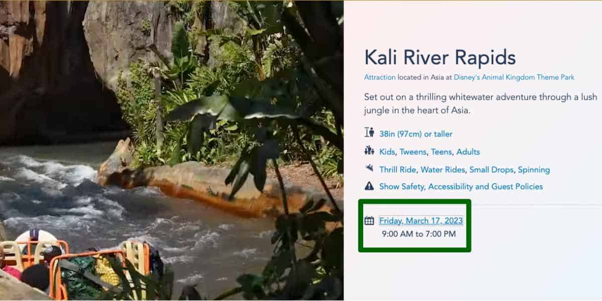 kali river rapids opening date