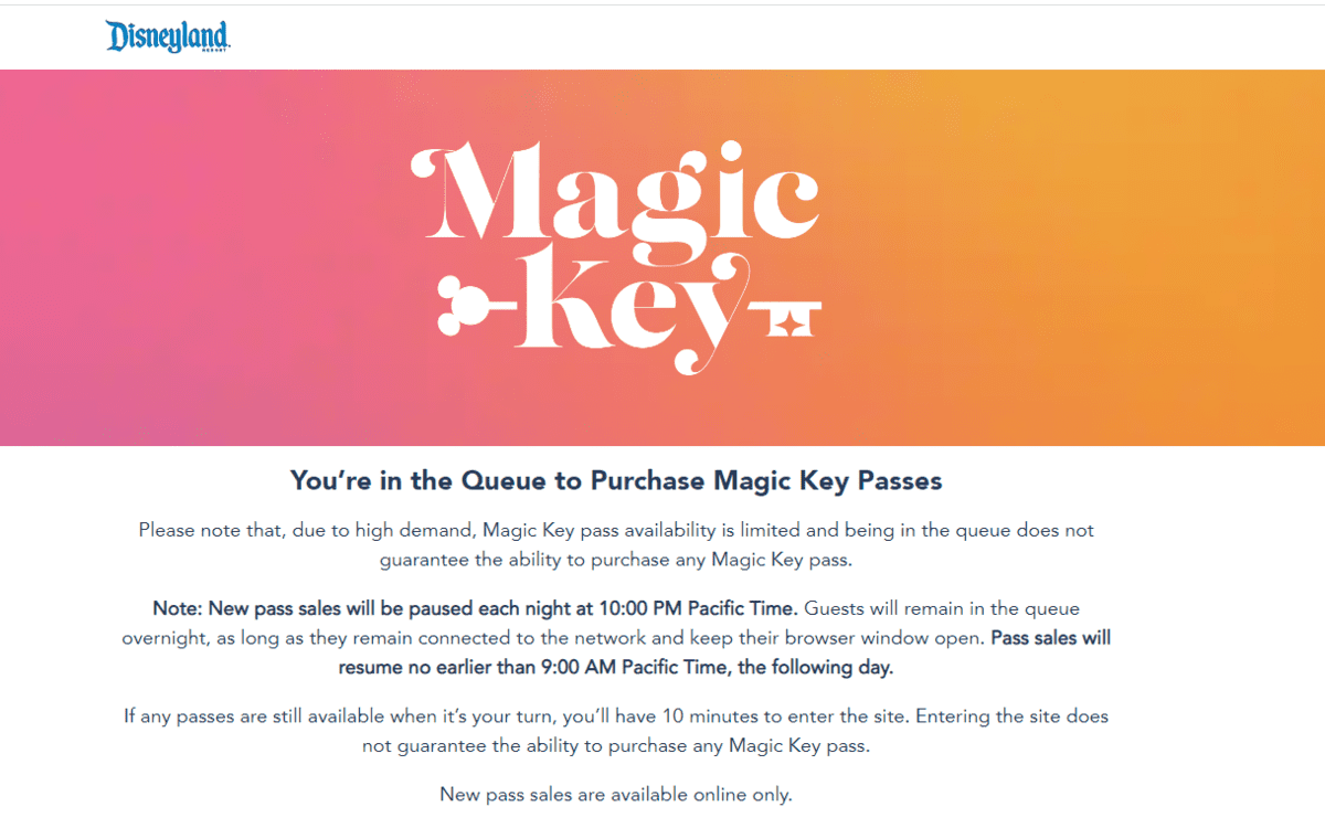 Disneyland Magic Key Online Queue