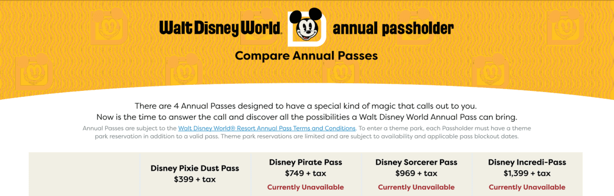 Disney World Annual Pass Options