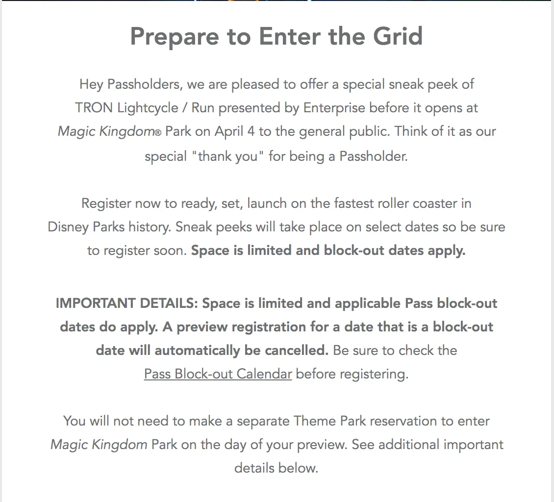 TRON Passholder Preview Email