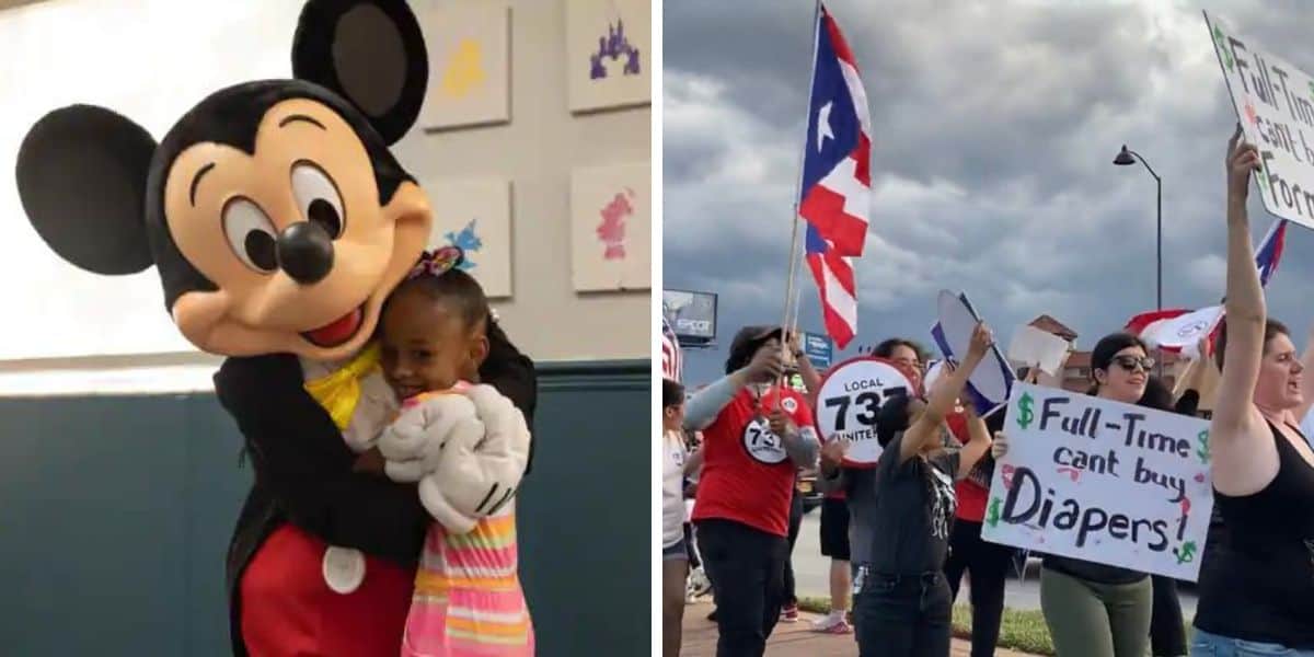 mickey-poses-with-child-while-cast-members-protest