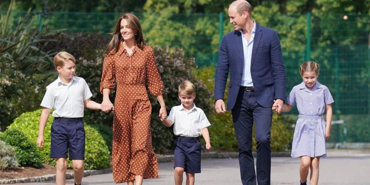 kate middleton and prince william walking with prince george princess charlotte and prince louis