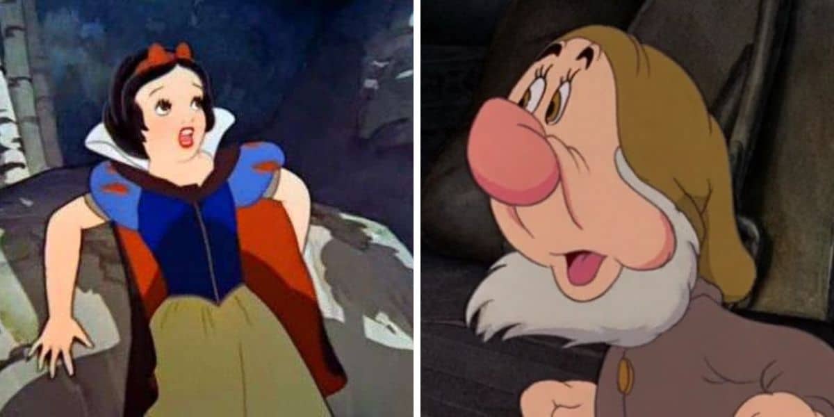 snow white and a dwarf looking shocked
