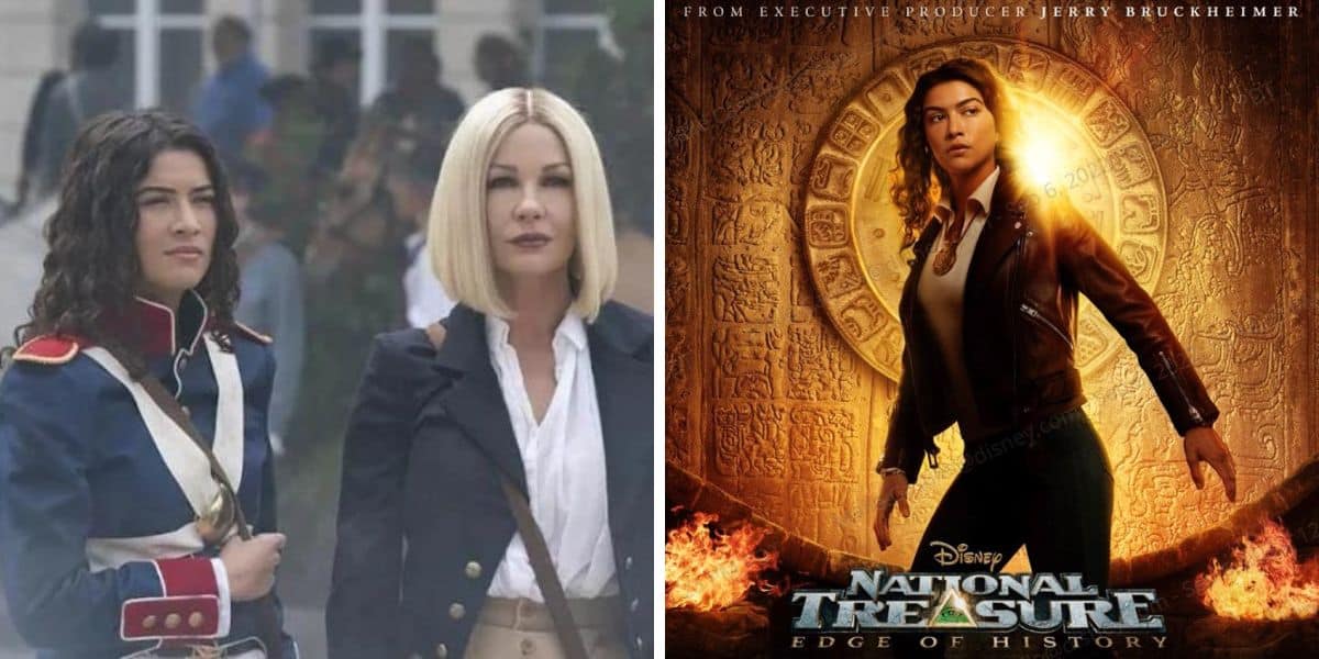 jess and billie glare at national treasure edge of history poster