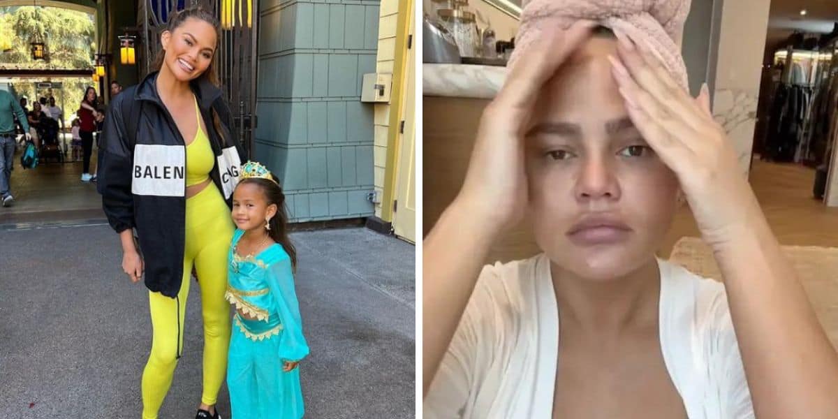 chrissy teigen in disneyland with her daughter, then sick at home