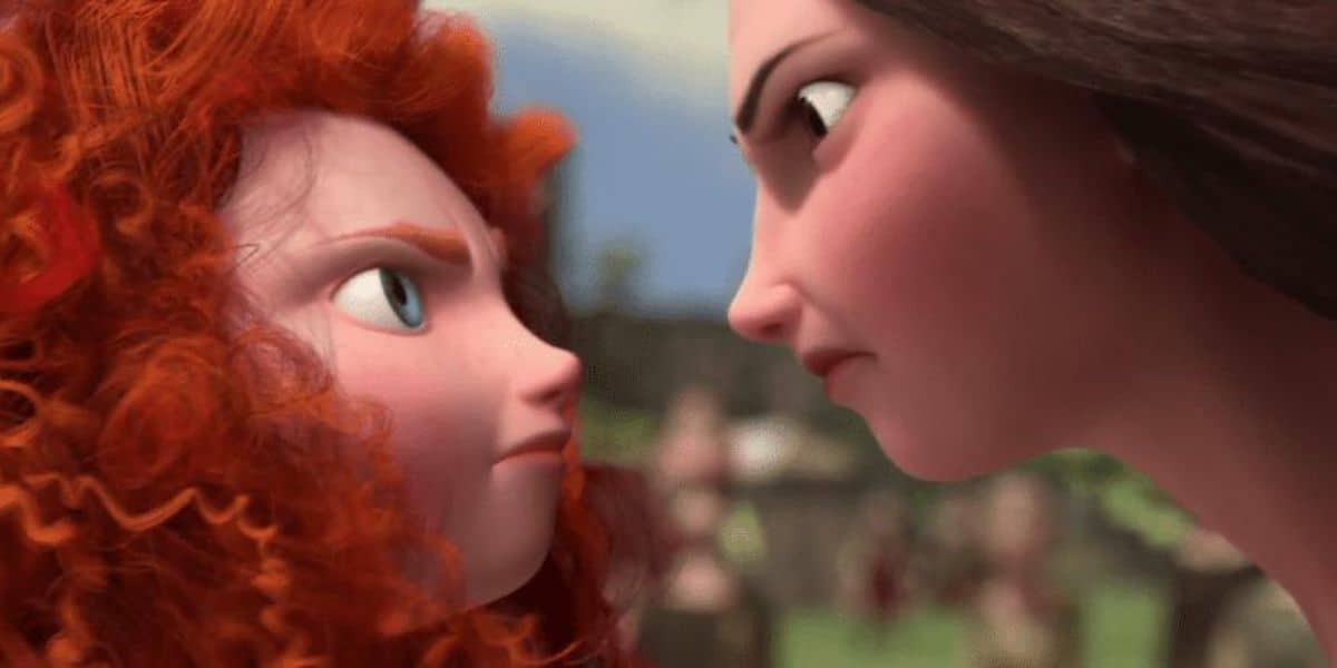 Merida and Elinor glare at each other in 'Brave'.