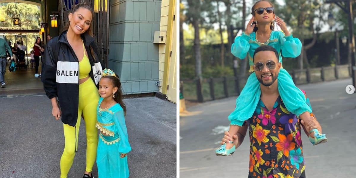 chrissy teigen and john legend in disneyland with their daughter