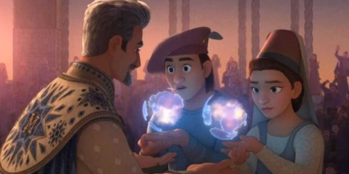 A guy and two women surprisingly holding two magical balls