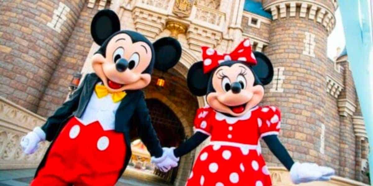 Mickey and Minnie outside Cinderella Castle