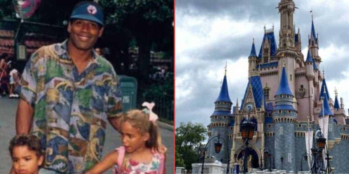 OJ Simpson with Family next to Disney Castle