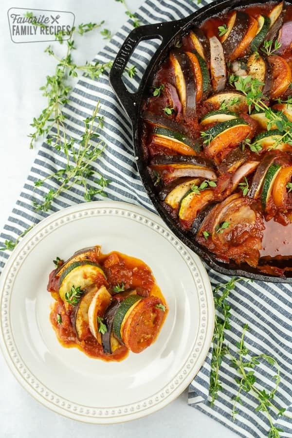 Ratatouille is the best way to enjoy fresh summer vegetables. This dish is delicious, healthy, and packed with flavor. Ratatouille on a white plate.