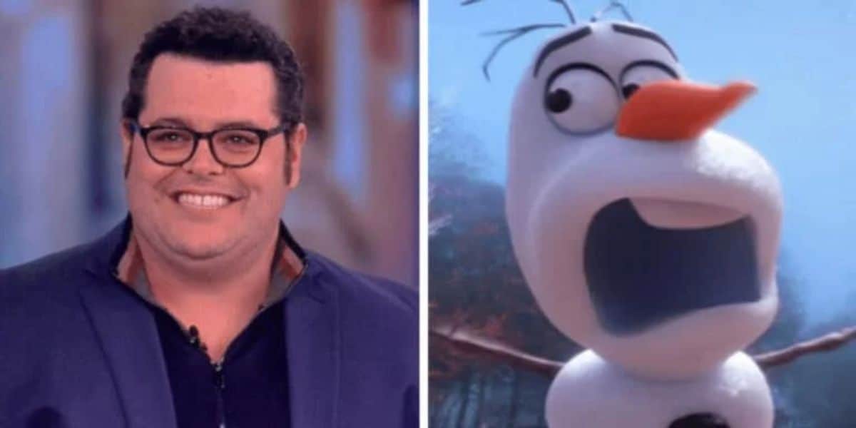A split image shows a person with short dark hair, glasses, and a suit jacket smiling on the left, and on the right, an animated snowman character with a large orange carrot nose, wide eyes, and an open mouth in a surprised expression.