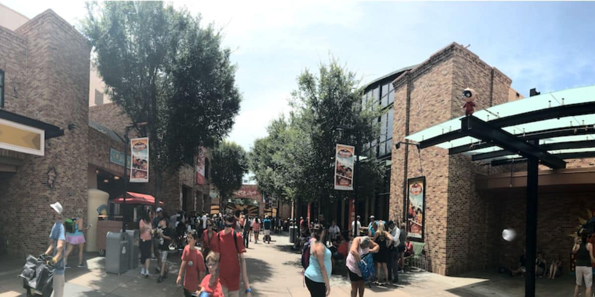 A panorama of Pixar Place at Disney's Hollywood Studios.