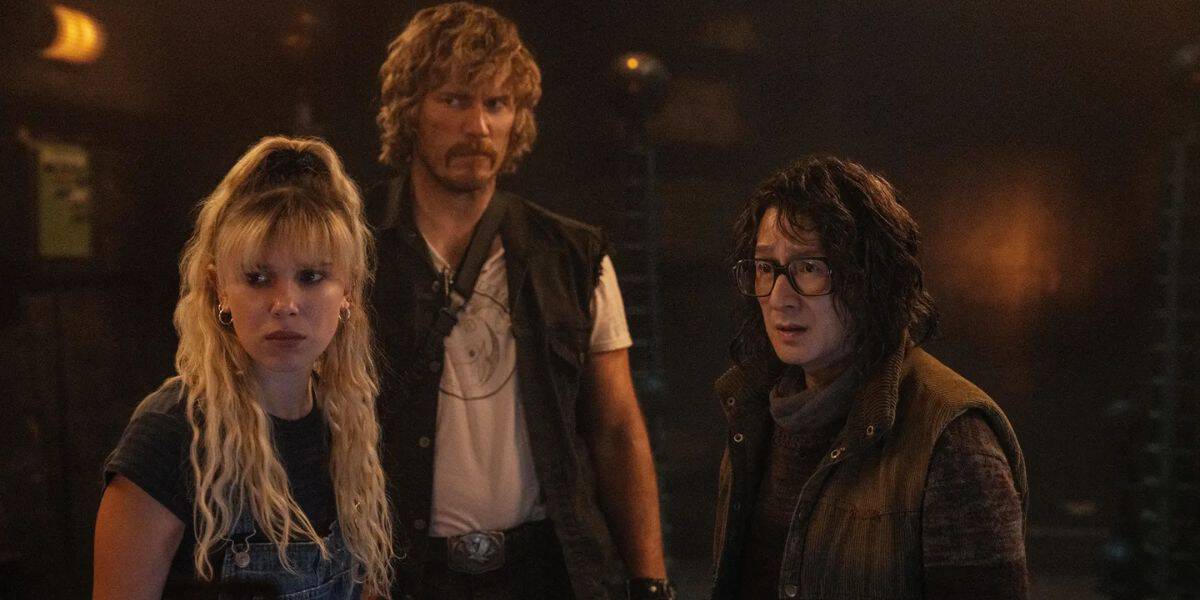 Millie bobby Brown, Chris Pratt, and Ke Huy Quan in 'The Electric State.'