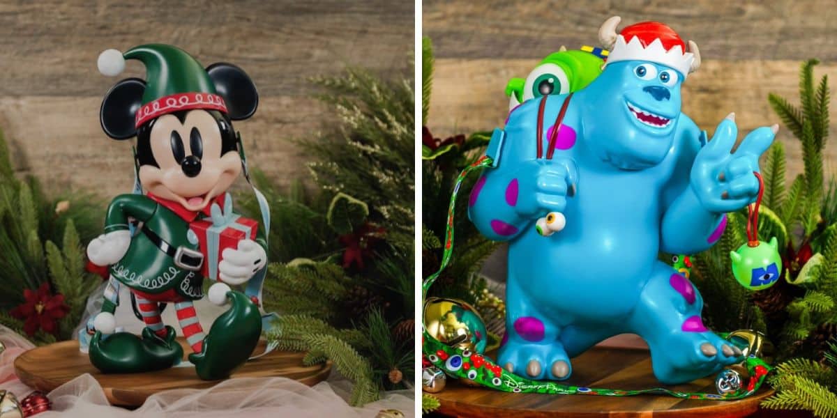 The Mickey Elf and Santa Sulley popcorn buckets coming to Disneyland Resort Holidays 2024