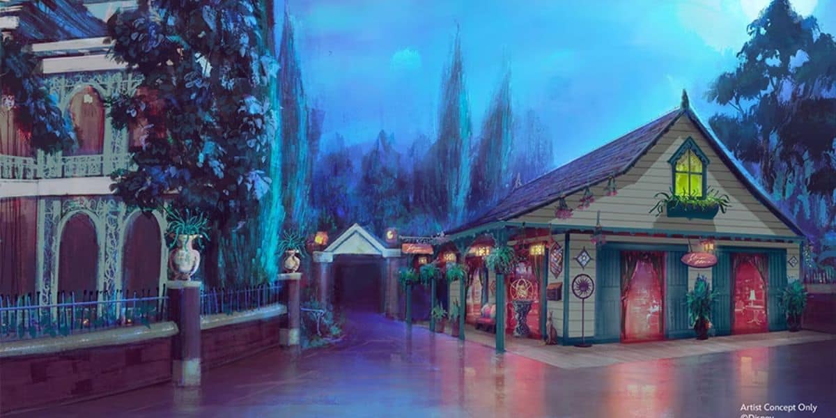 Concept art for the carriage house-style gift shop and courtyard area.