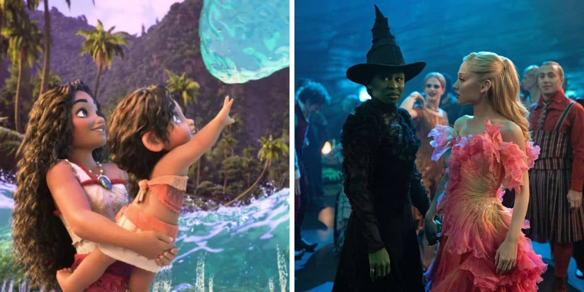 A side by side of Moana 2 and Wicked