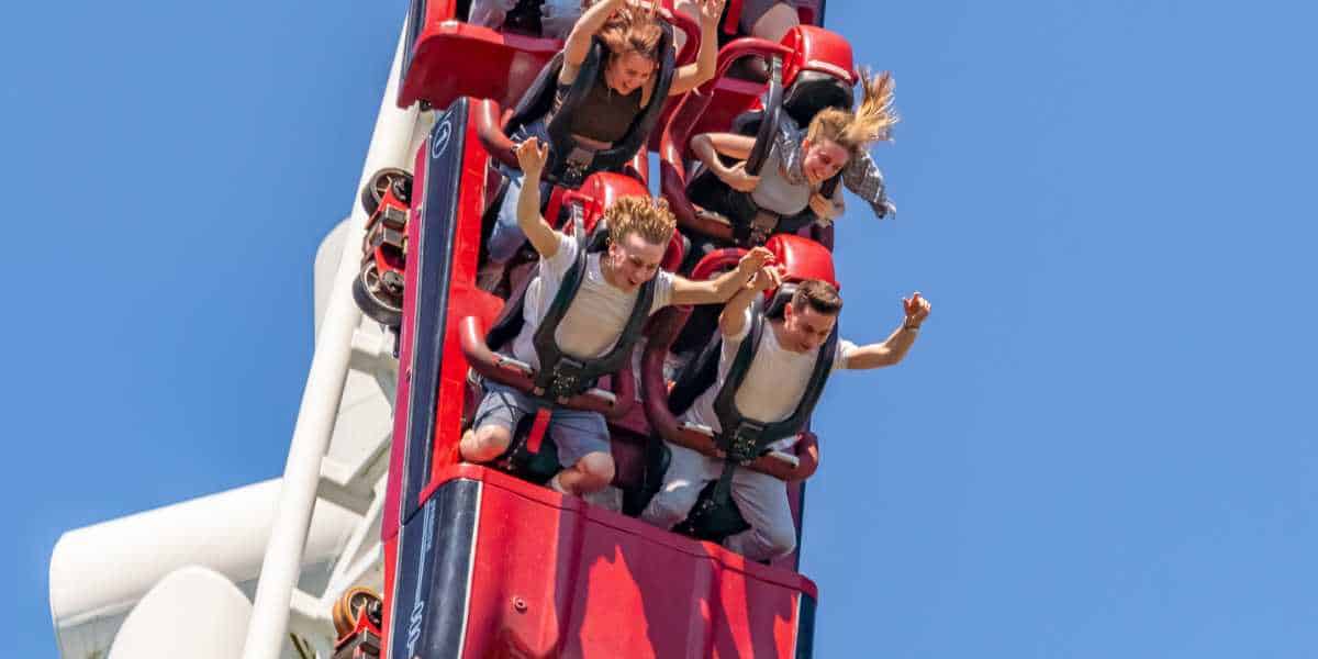 Guests riding the Stealth coaster at Thorpe Park