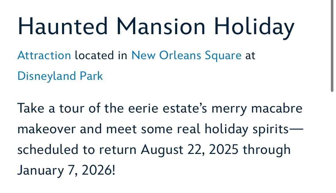 Haunted Mansion Holiday will return to Disneyland on August 22