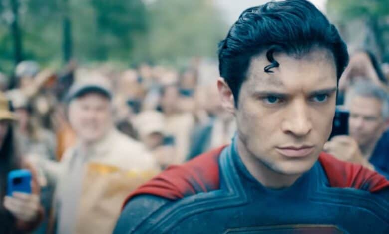 Superman (David Corenswet) with a crowd of people