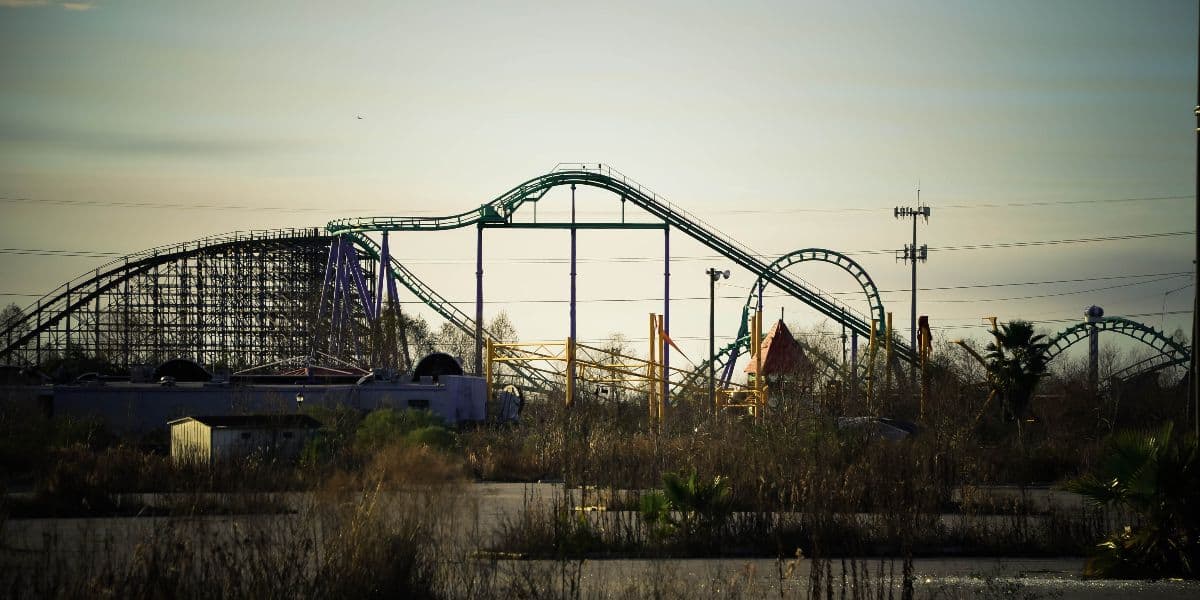 Roller coaster at the abandoned theme park Six Flags New Orleans