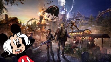 A scared Mickey Mouse in Dark Universe at Epic Universe