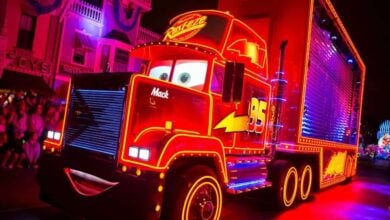 Mack from Cars (2006) in the Paint the Night Parade Disneyland