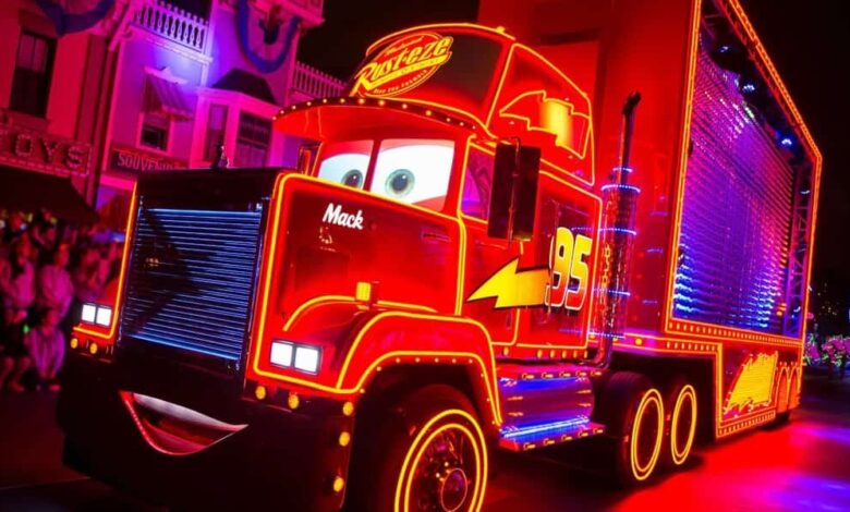 Mack from Cars (2006) in the Paint the Night Parade Disneyland.