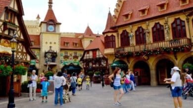 People walking in the Germany World Showcase Pavilion at EPCOT.