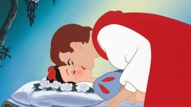 The prince kissing Snow White in the 1937 movie